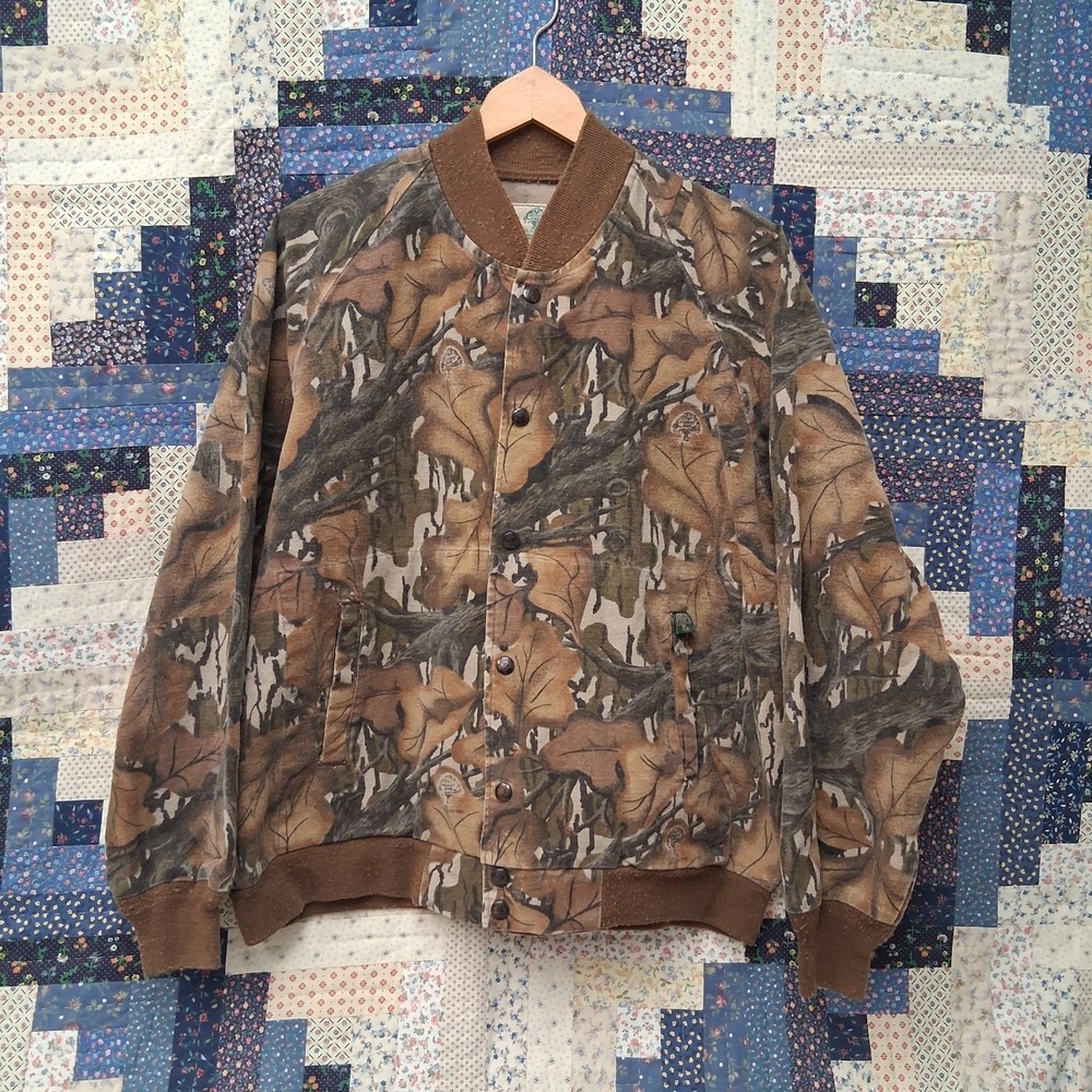 Vintage Mossy Oak Made in USA Flannel Camo Jacket Size Medium Full Snap Folliage
